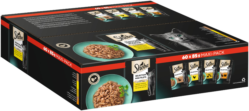 Sheba Mini Filets Gevogelte Selectie in saus natvoer kat (zakjes 85 g)