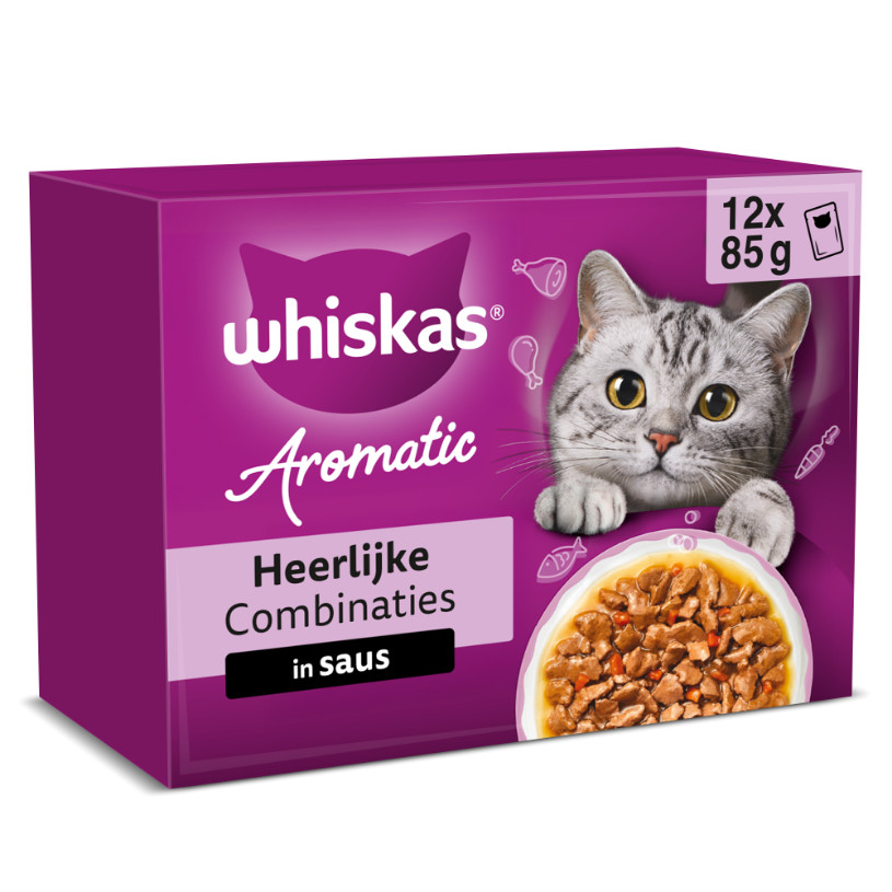 Whiskas 1+ Aromatic Heerlijke Combinaties in saus natvoer kat multipack (zakjes 85 g)