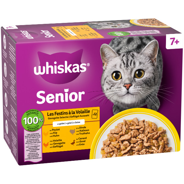 Whiskas 7+ Gevogelte Selectie in gelei natvoer kat multipack (zakjes 85 g)