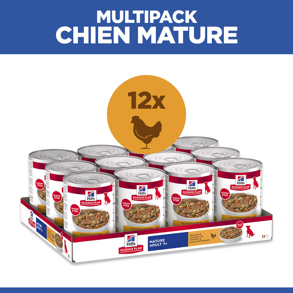 Hill's Mature Adult au poulet & aux légumes pâtée pour chien (mijoté, boîte)
