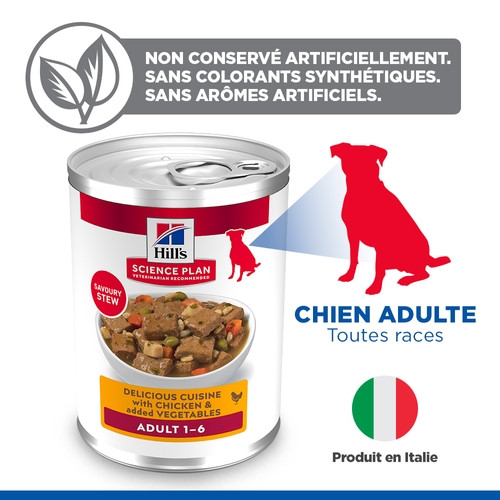 Hill's Adult au poulet & aux légumes pâtée pour chien (mijoté, boîte)